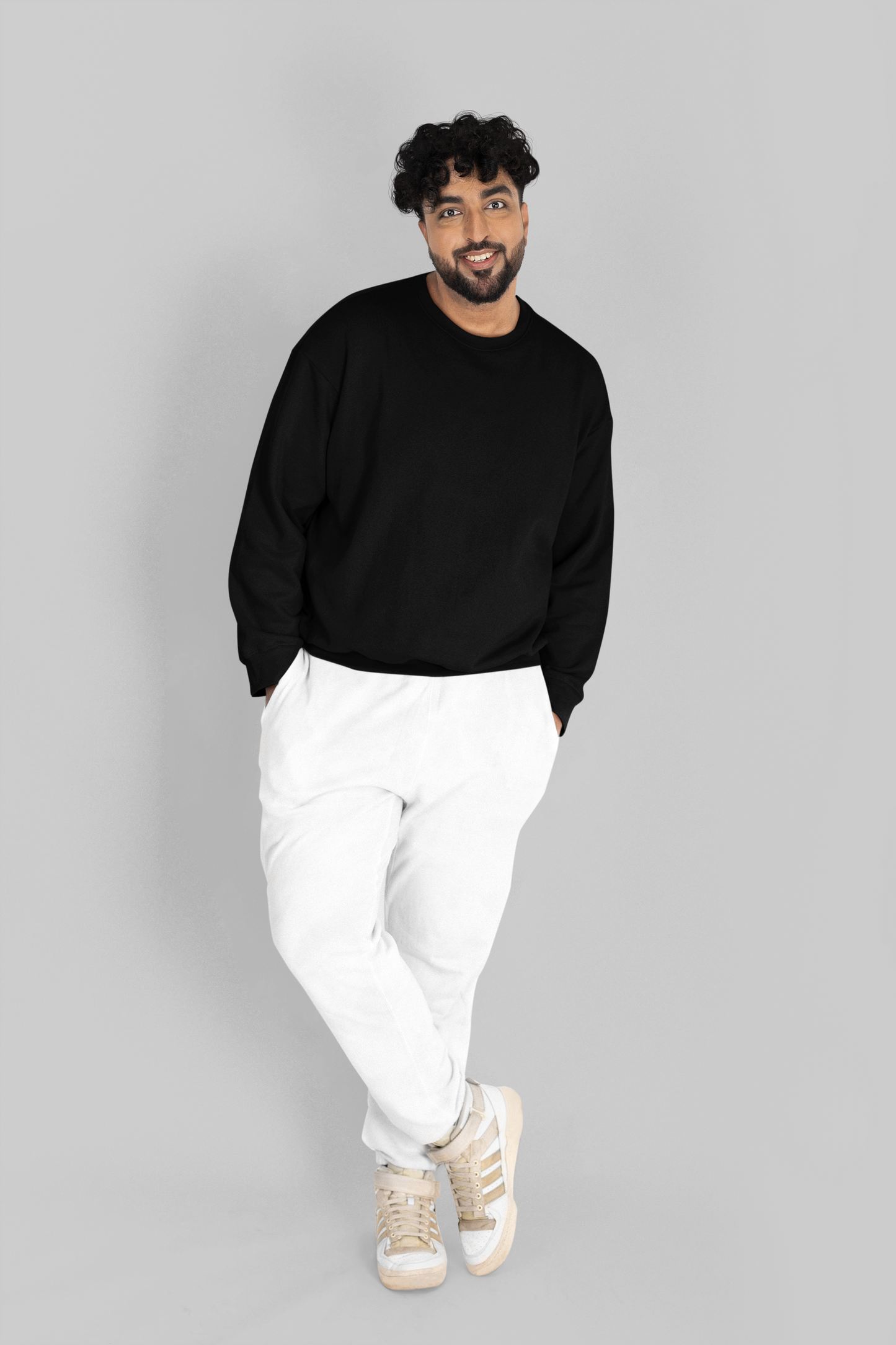 Black Solid Plain Sweatshirt Men