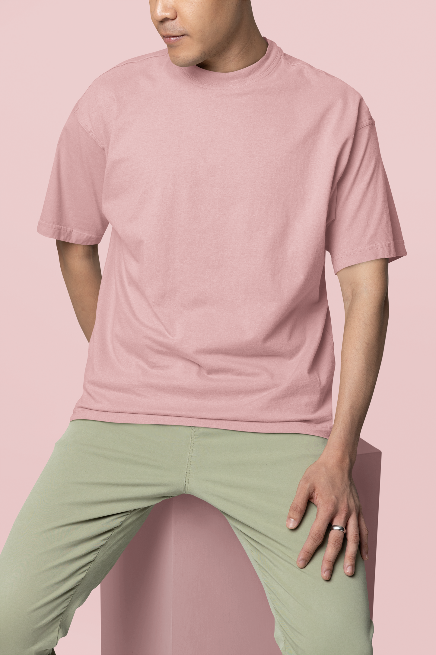 Baby Pink Classic Casuals Plain Oversized T-shirt