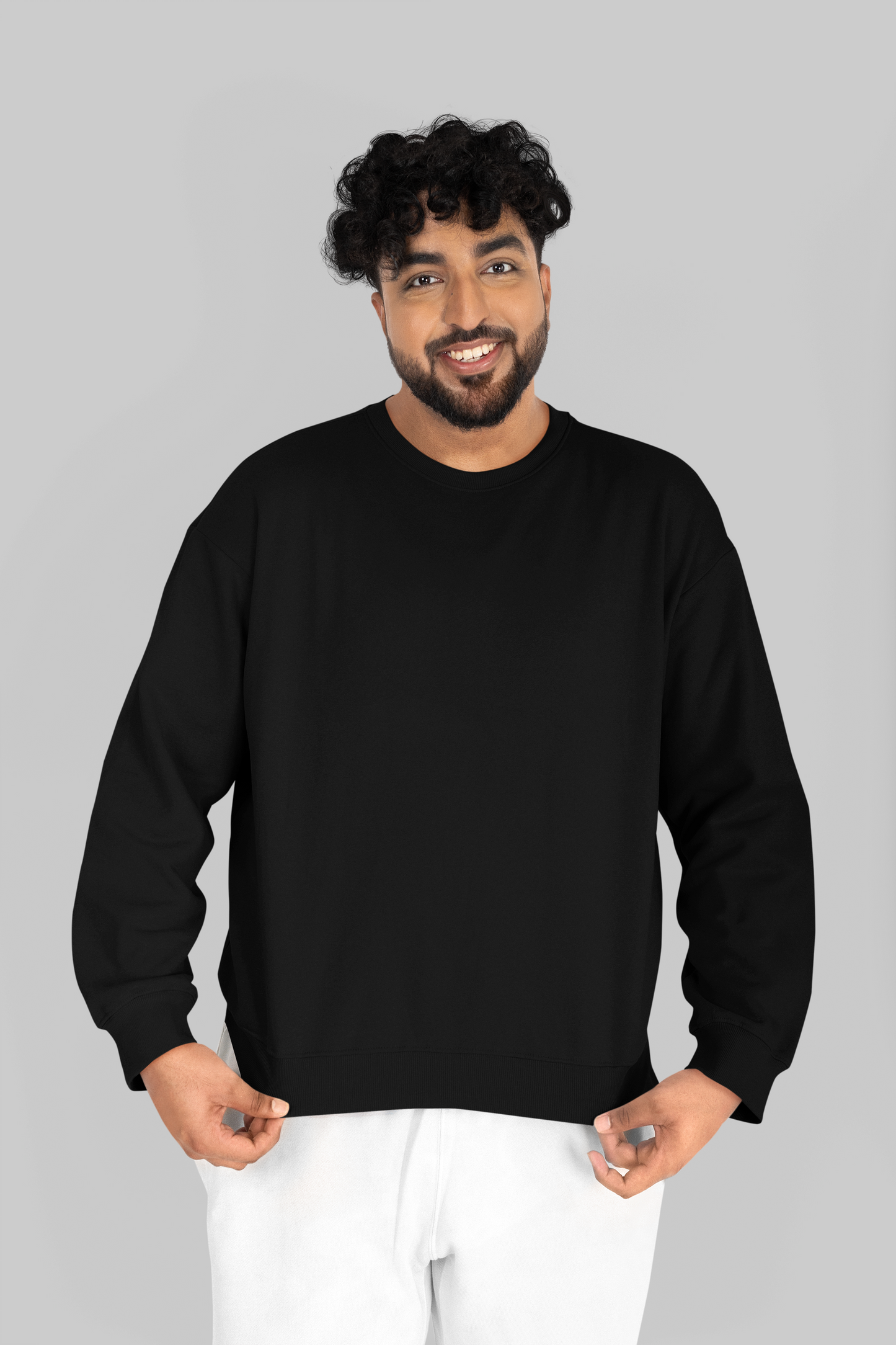 Black Solid Plain Sweatshirt Men