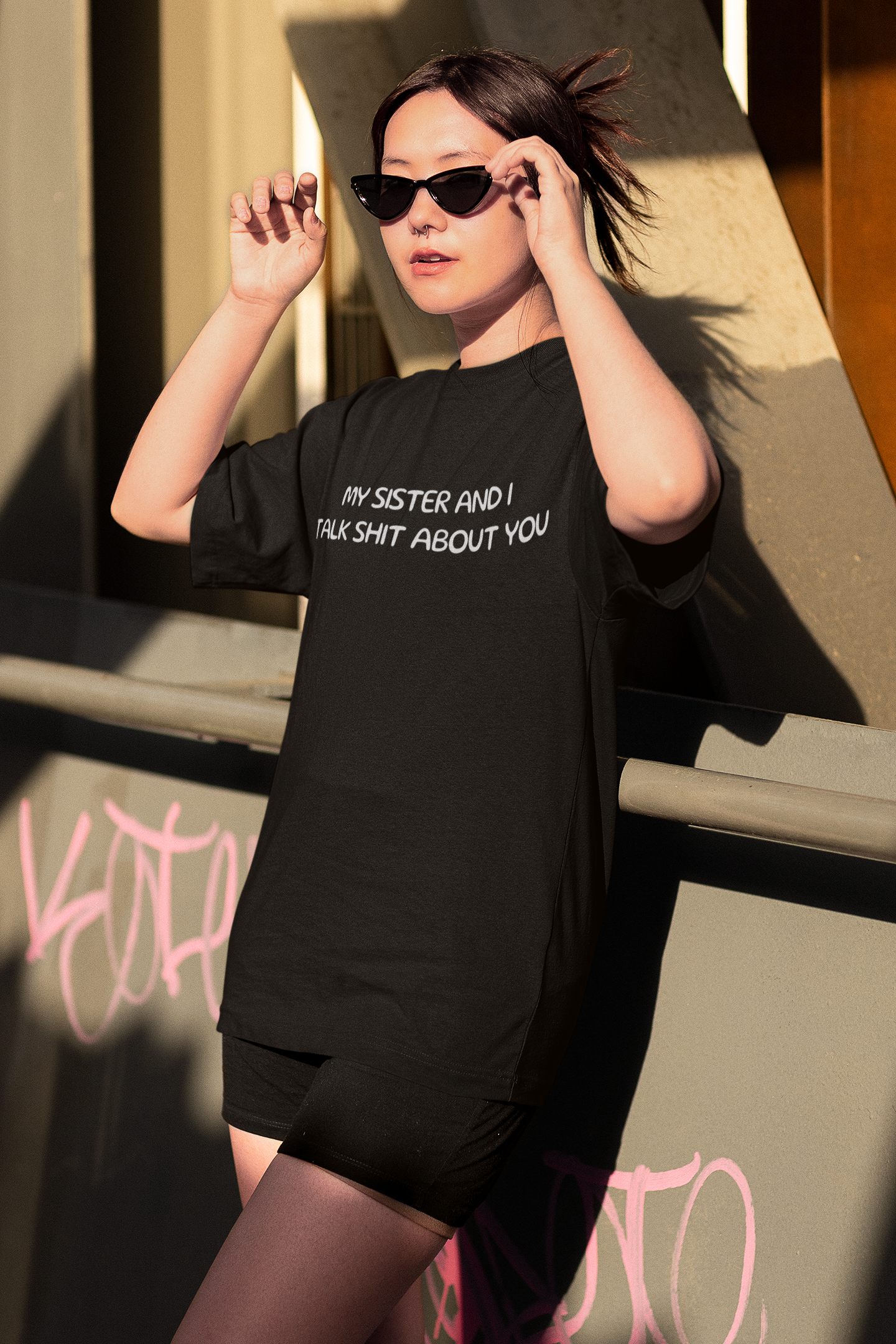 Me And My Sister Typography Printed Oversized T-Shirt