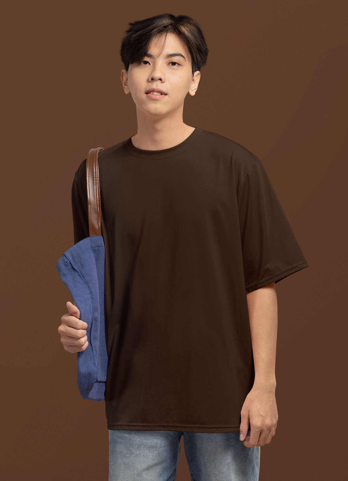 Dark Brown Solid Oversized T-shirt