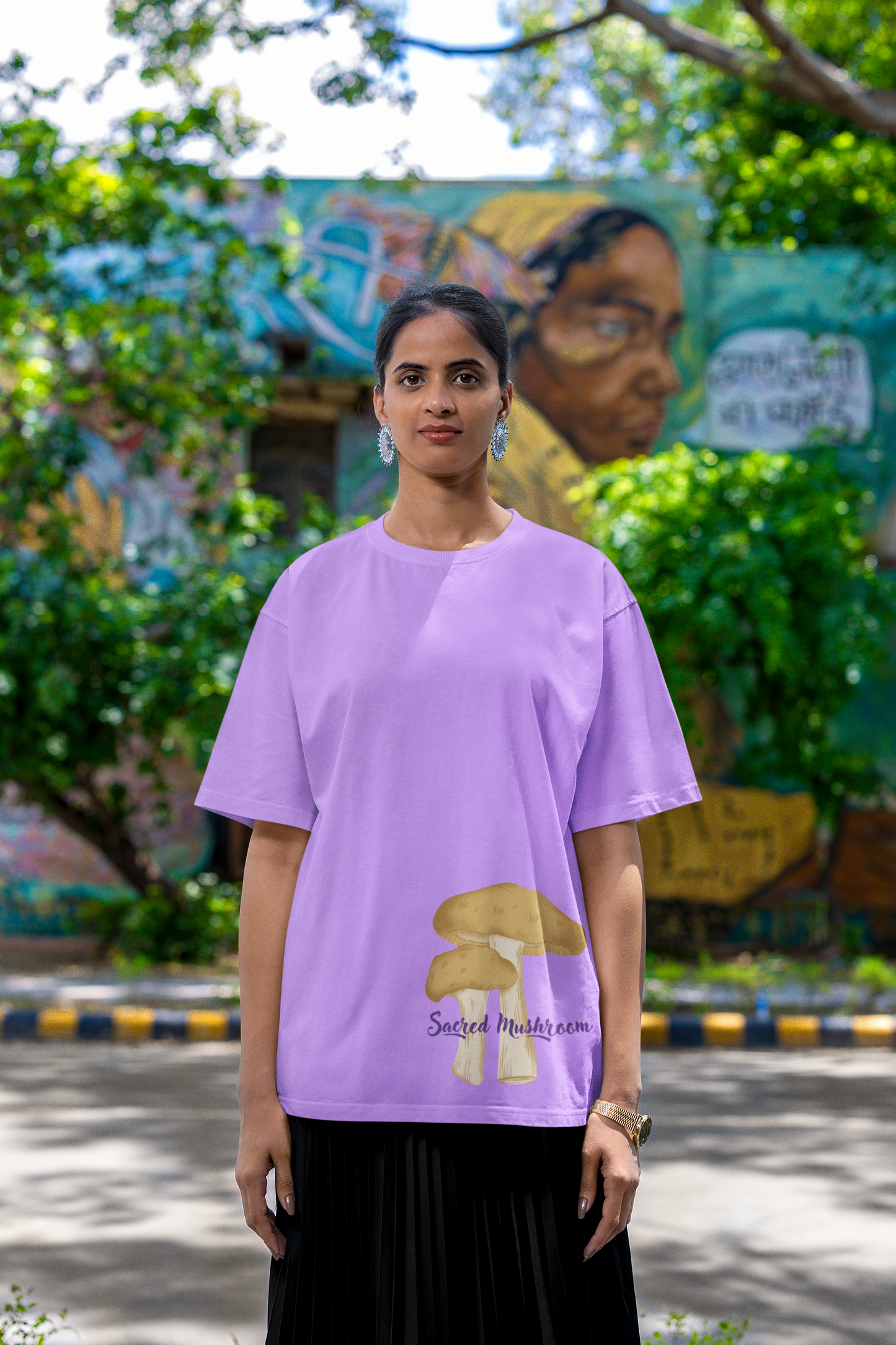 Sacred Mushroom Printed Oversized T-shirt
