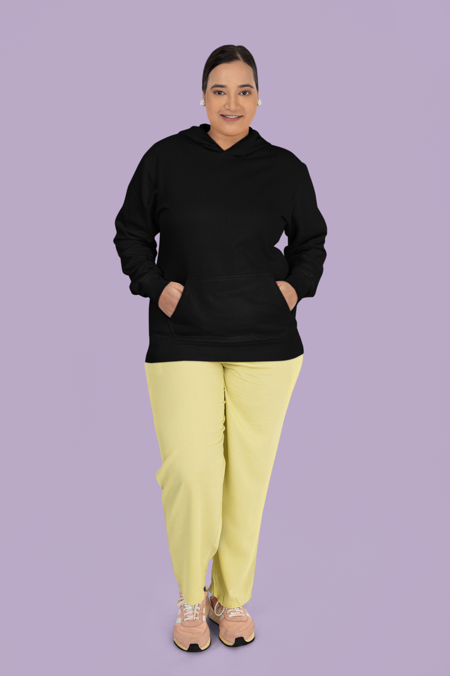 Black Solid Plain Hoodie Woman