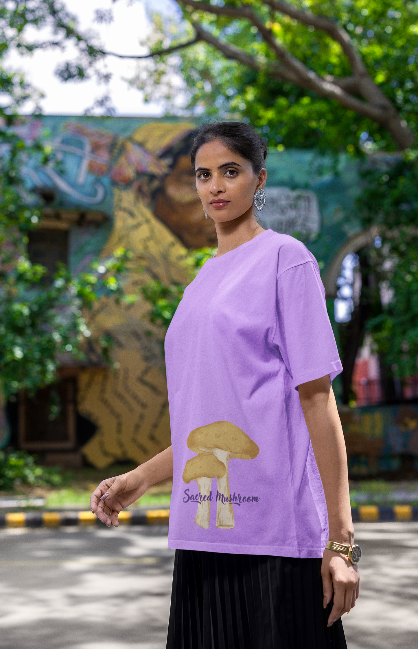 Sacred Mushroom Printed Oversized T-shirt