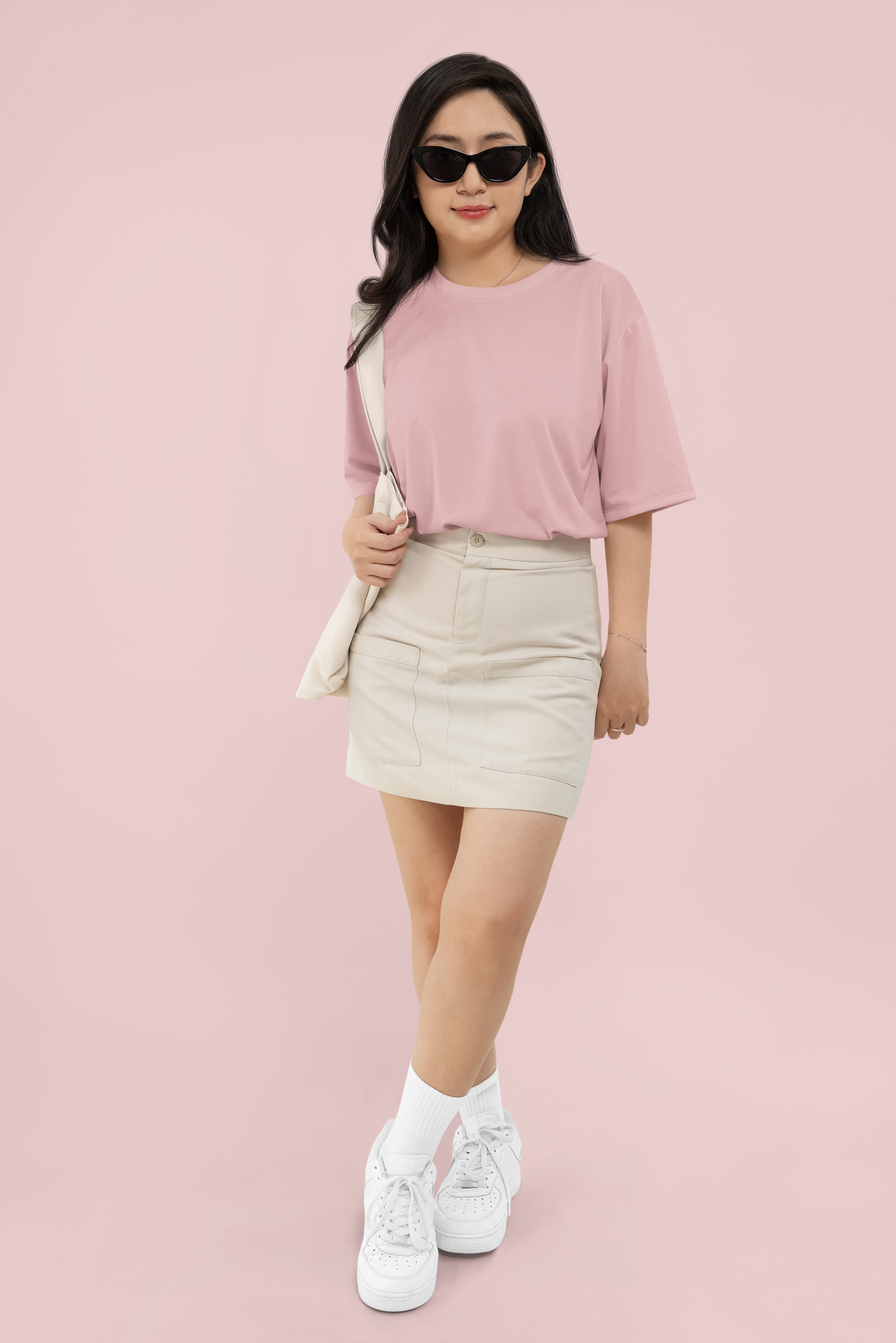 Baby Pink Classic Casuals Plain Oversized T-shirt
