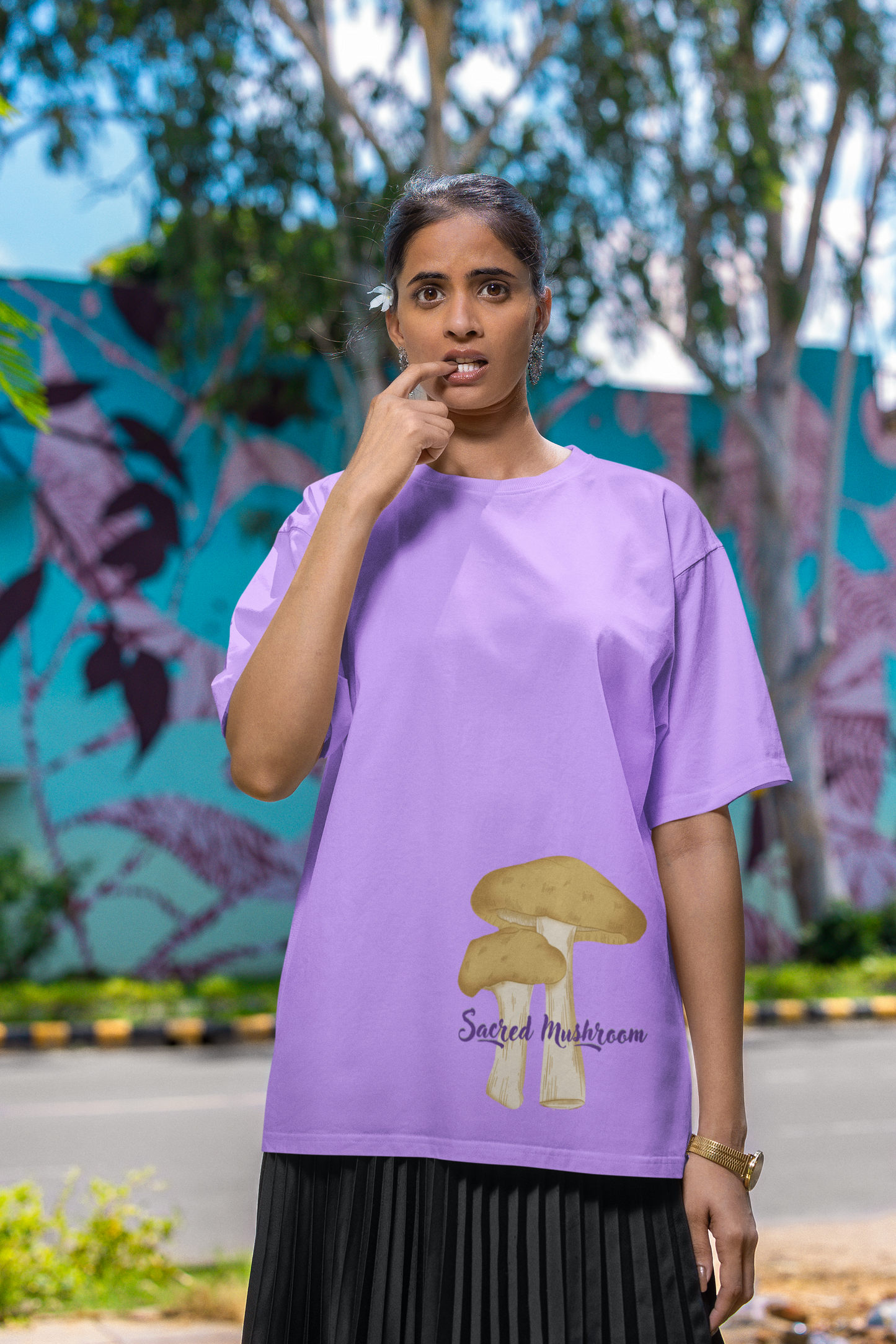 Sacred Mushroom Printed Oversized T-shirt