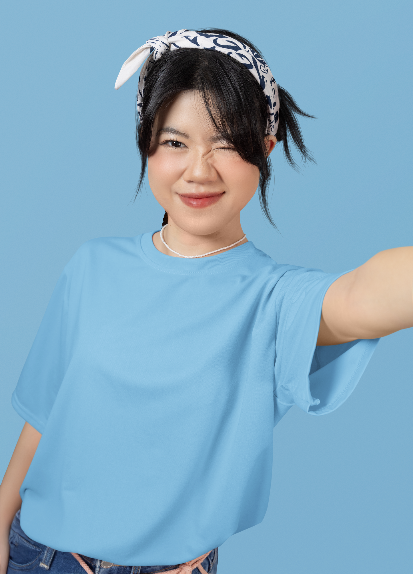 Sky Blue Classic Casuals Plain Oversized T-shirt