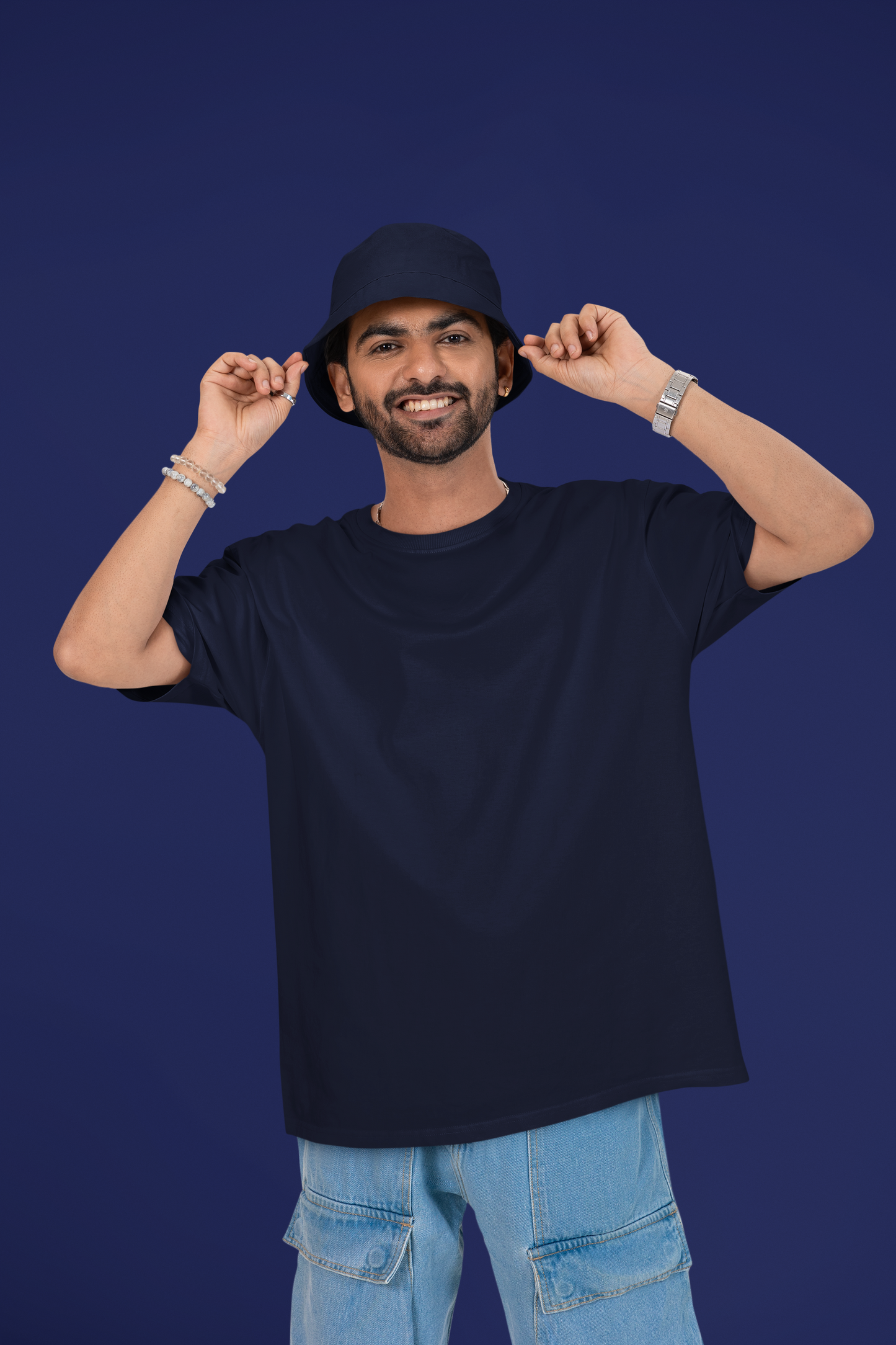 Navy Blue Classic Casuals Solid Oversized T-shirt