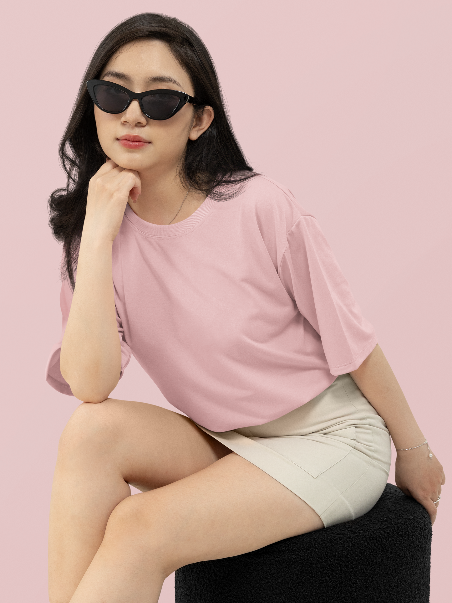 Baby Pink Classic Casuals Plain Oversized T-shirt