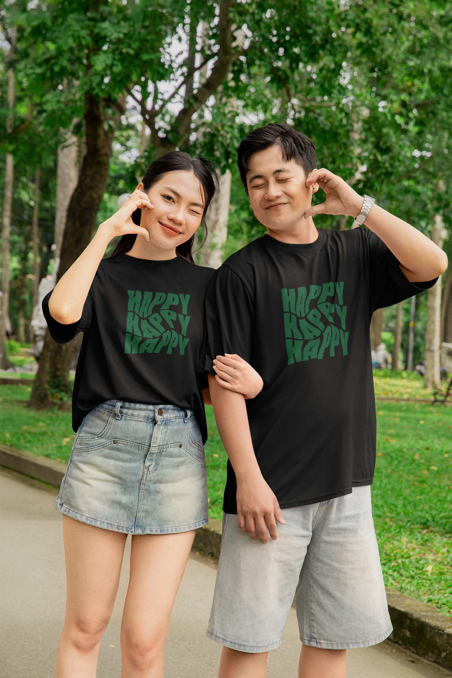Happy Typography Printed Oversized T-shirt