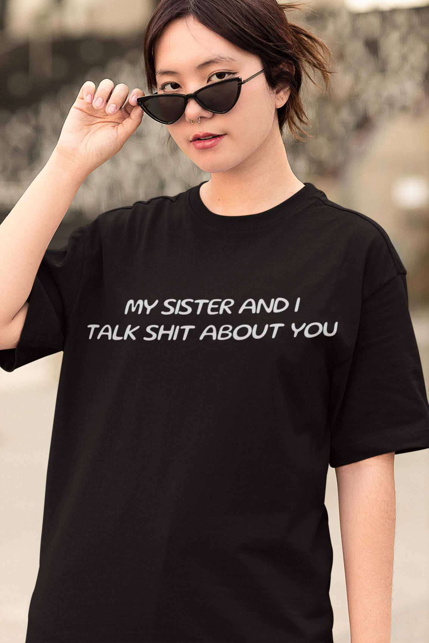 Me And My Sister Typography Printed Oversized T-Shirt