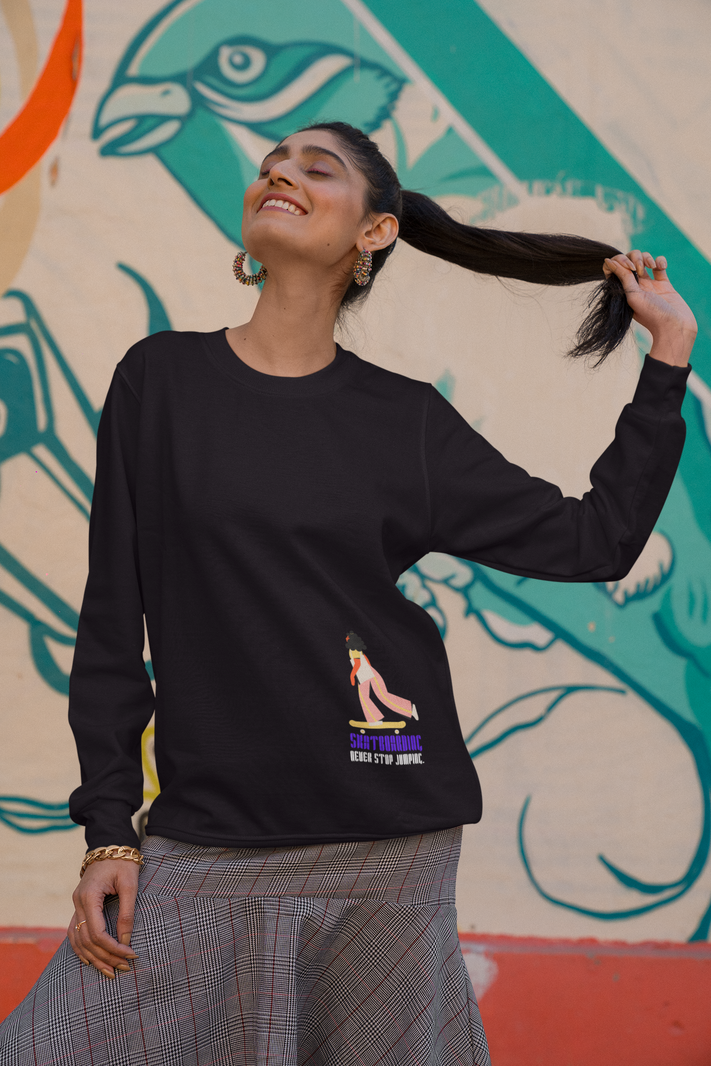 Black Graphic Printed Sweatshirt for Woman