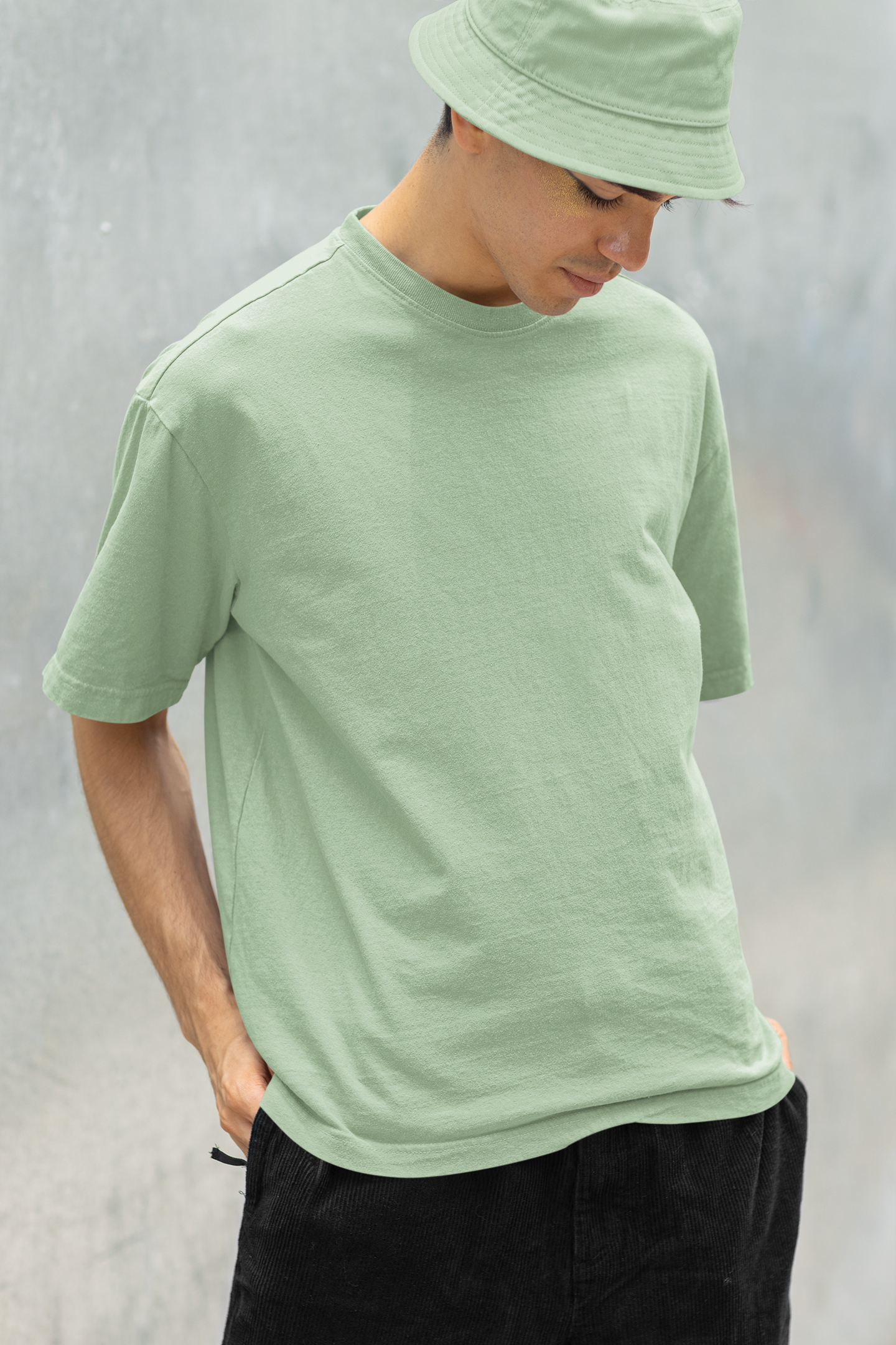 Pistachio Green Classic Casuals Plain Solid Oversized T-shirt