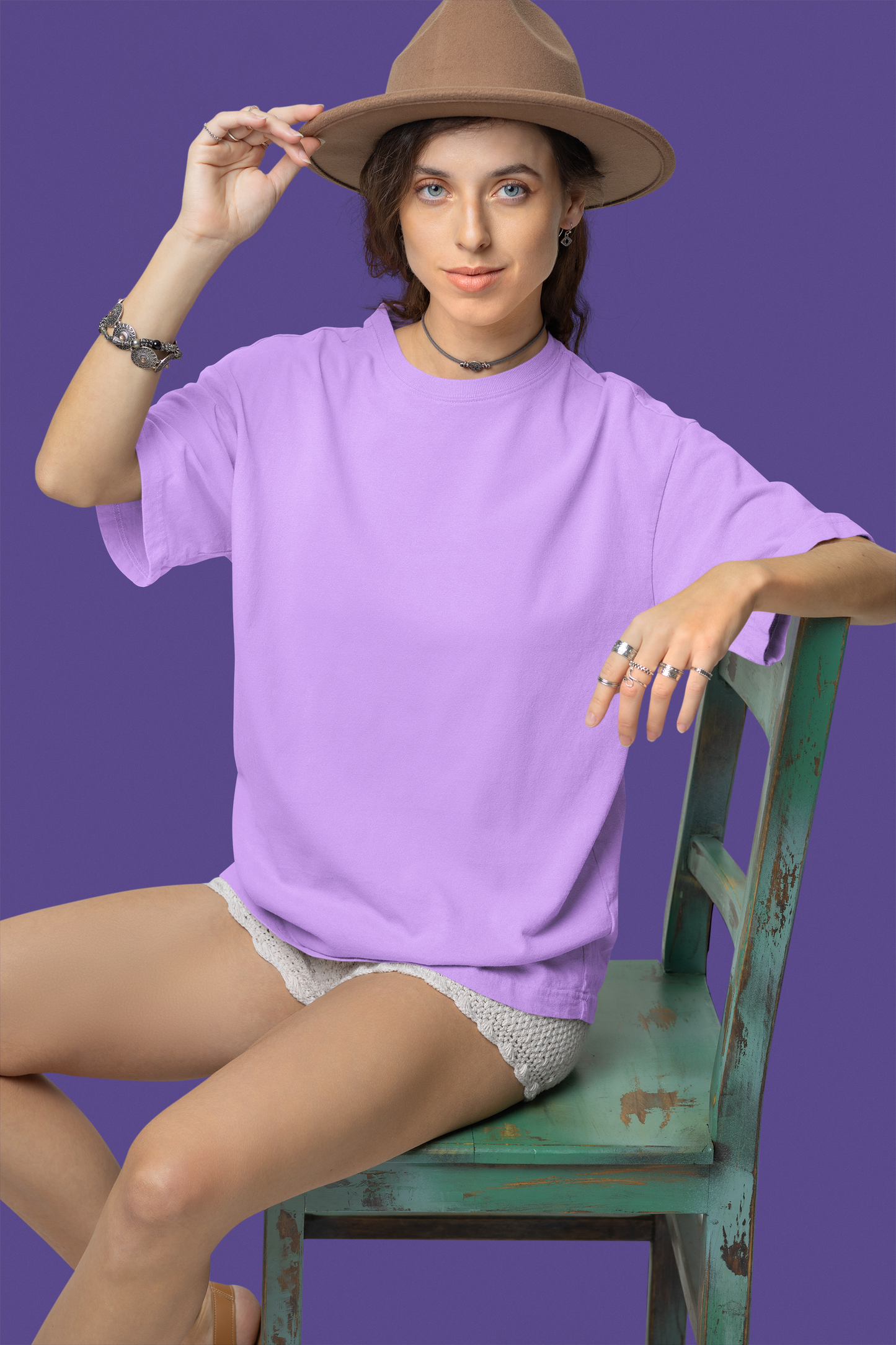 Lavender Solid Basic Oversized T-shirt