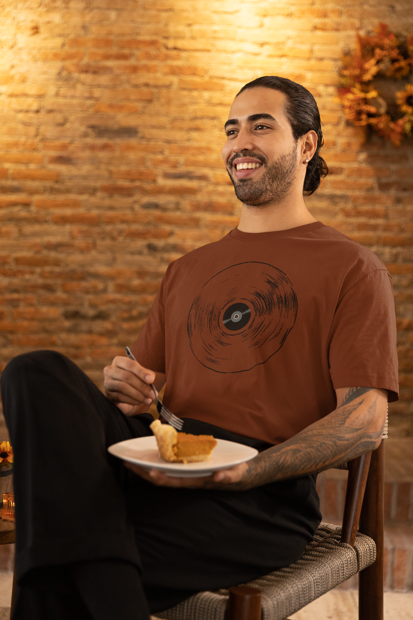 Vintage Musical Disc Oversized Printed T-shirt