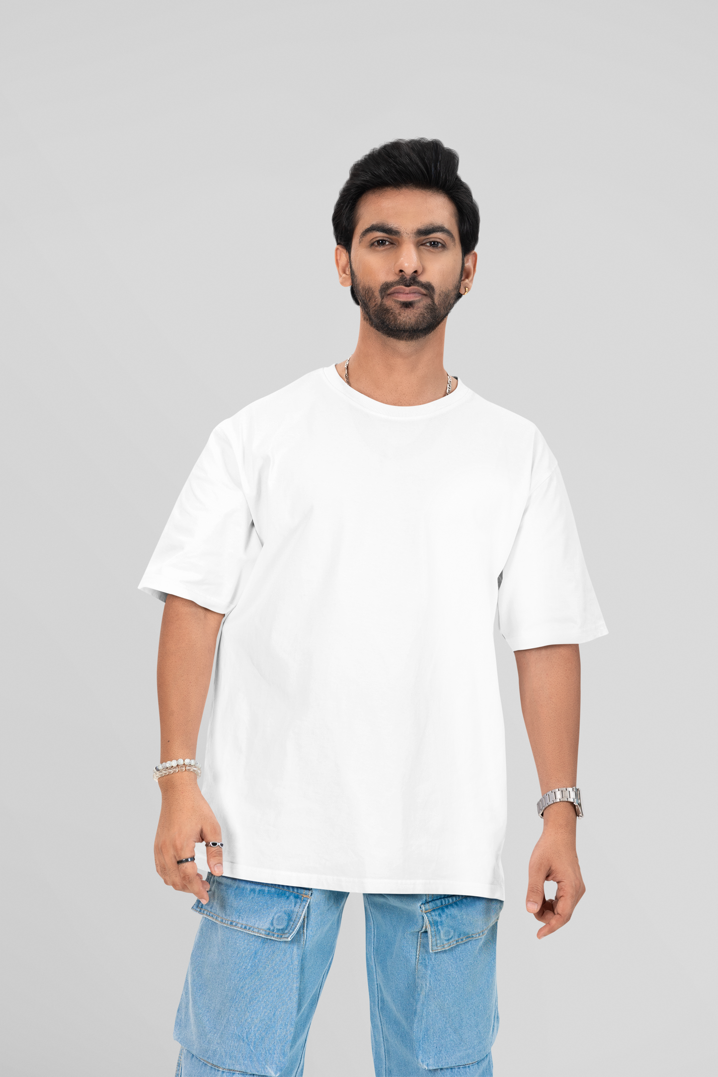 White Classic Solid Plain Oversized T-shirt