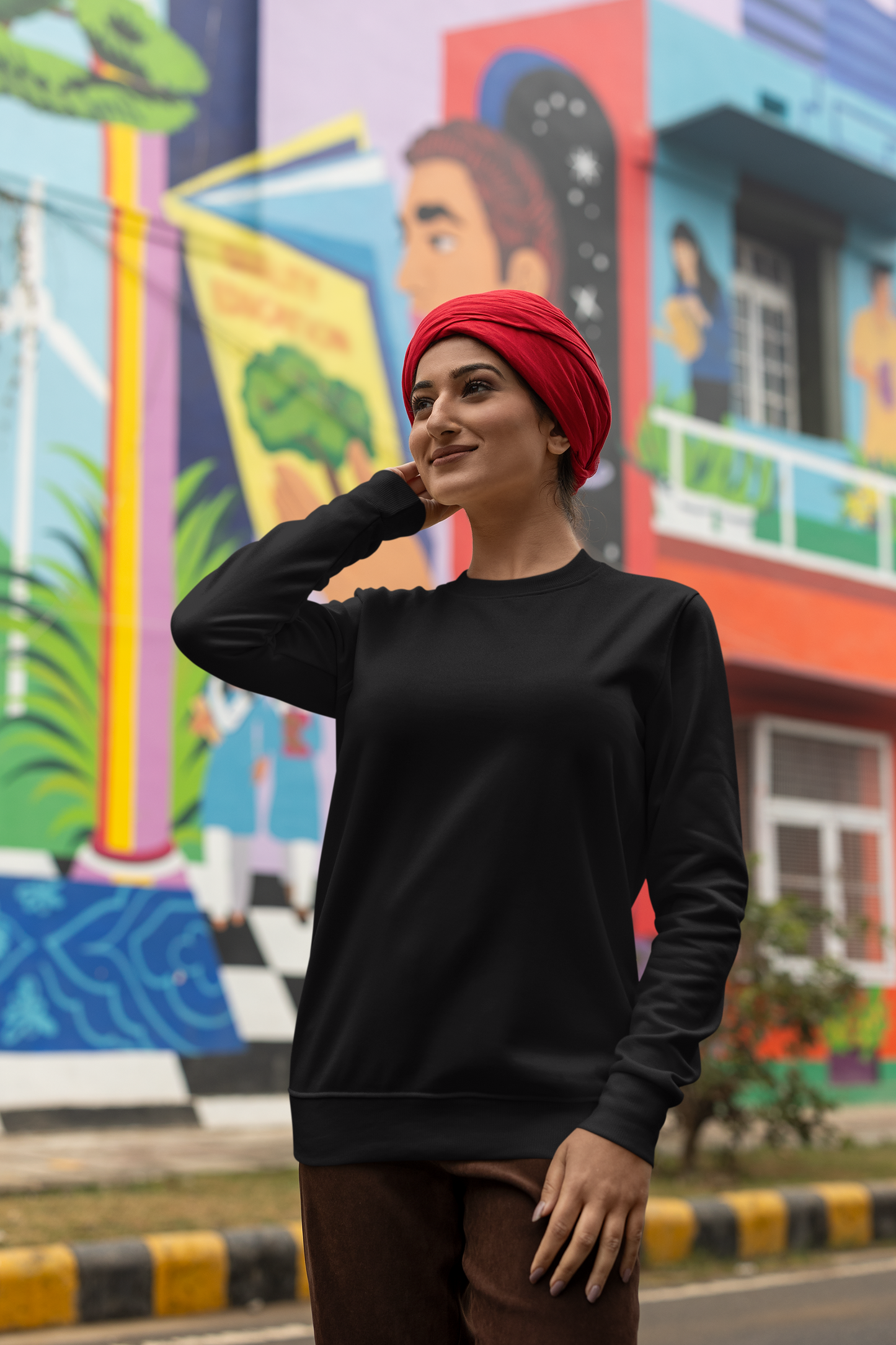 Black Sweatshirt Solid Plain Woman