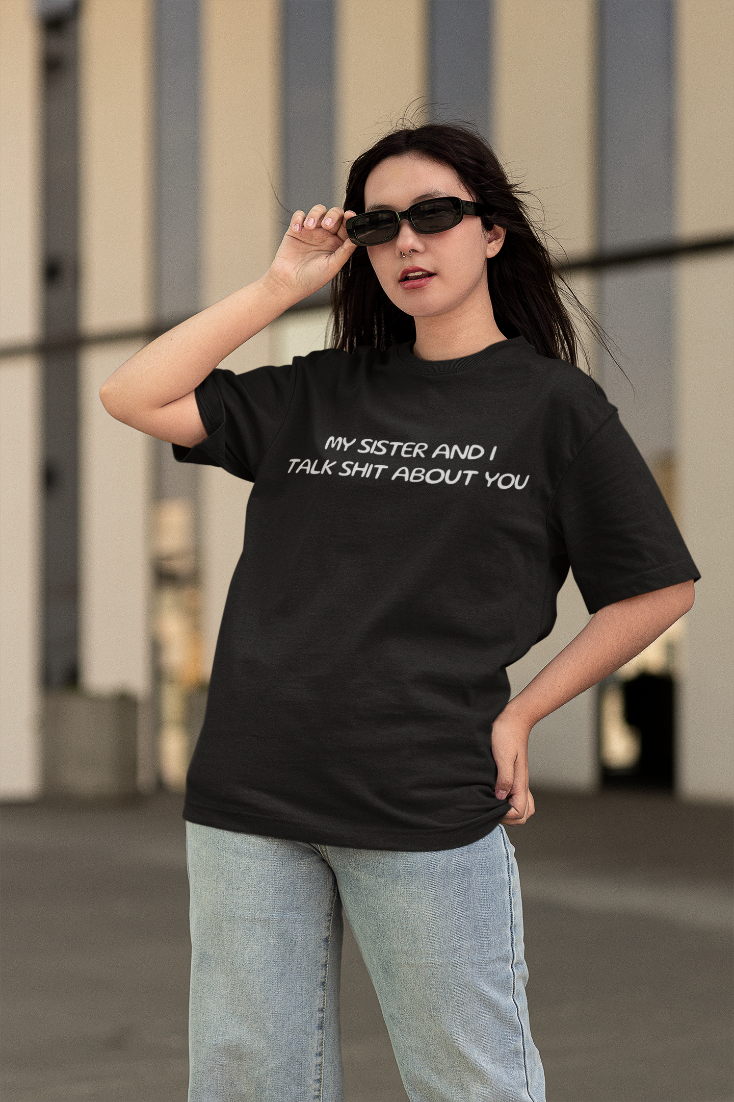 Me And My Sister Typography Printed Oversized T-Shirt