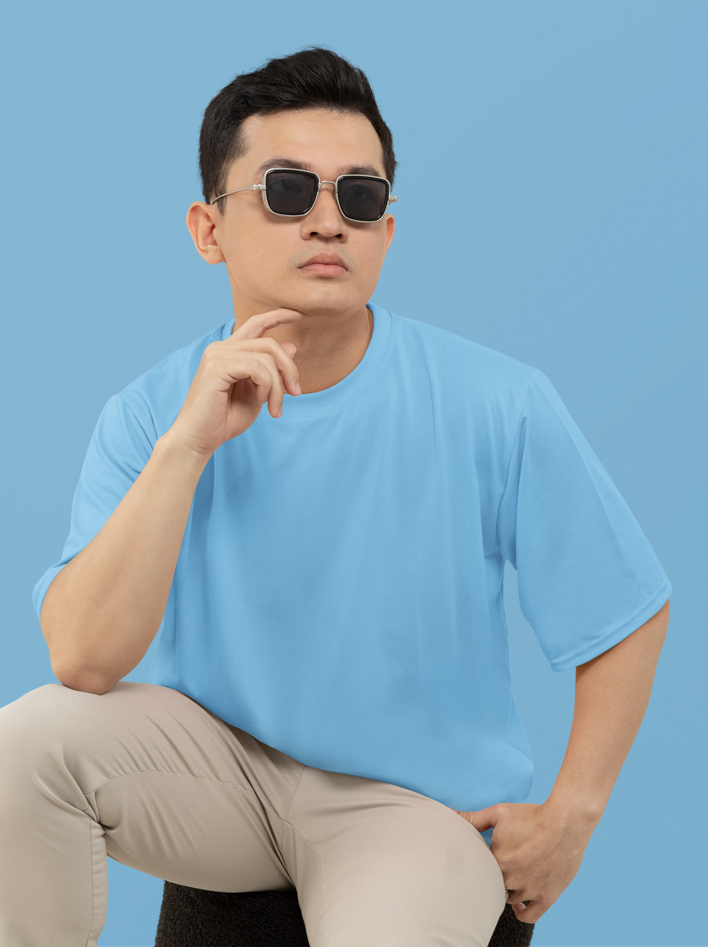 Sky Blue Classic Casuals Plain Oversized T-shirt