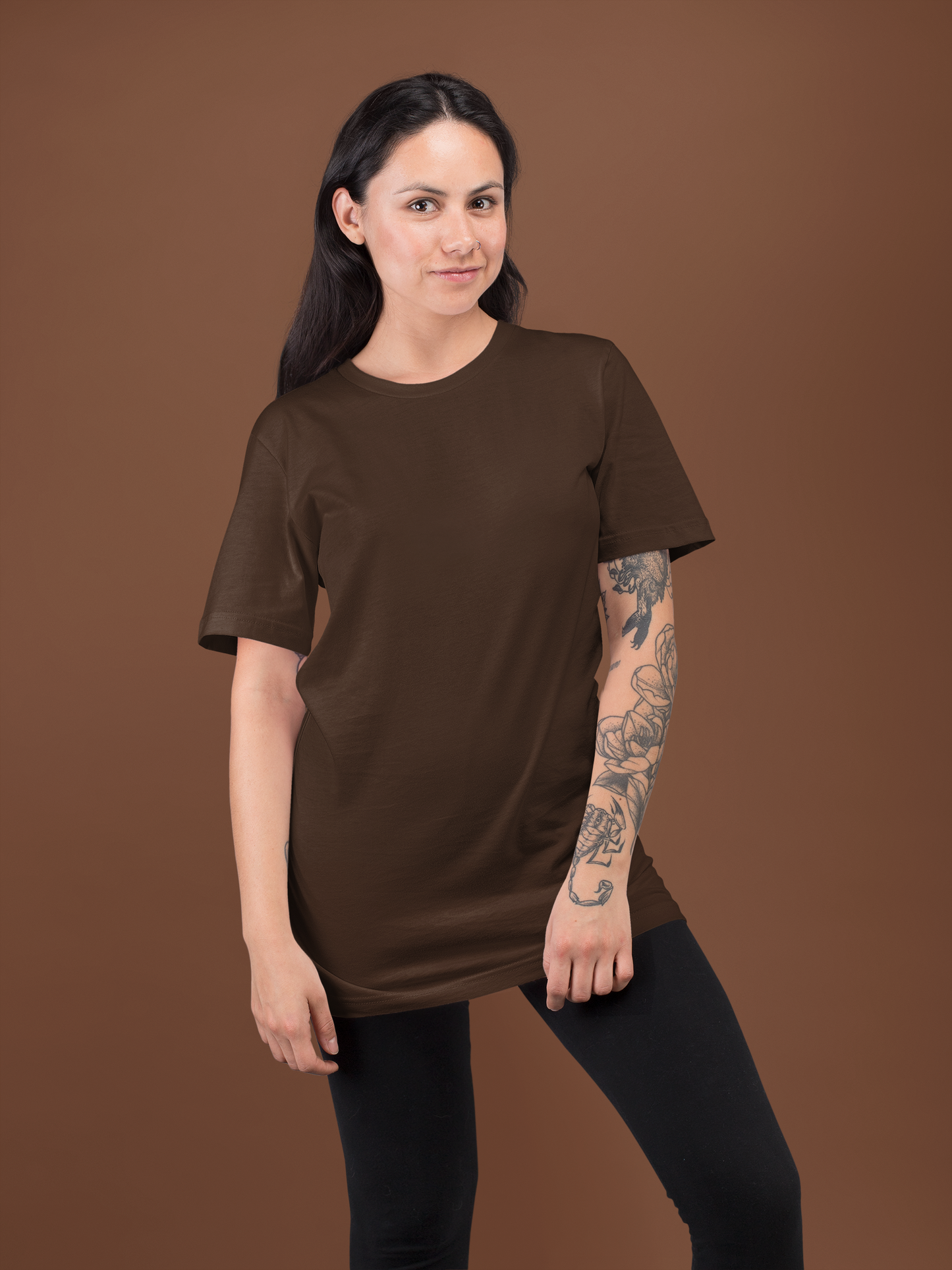 Dark Brown Solid Oversized T-shirt