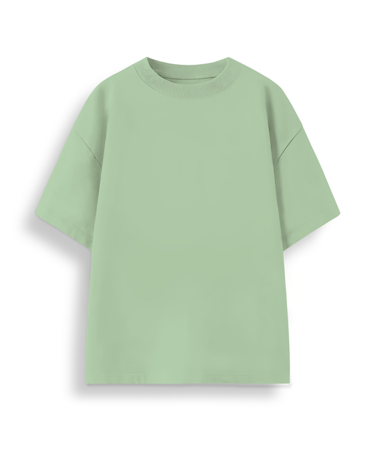 Pistachio Green Classic Casuals Plain Solid Oversized T-shirt