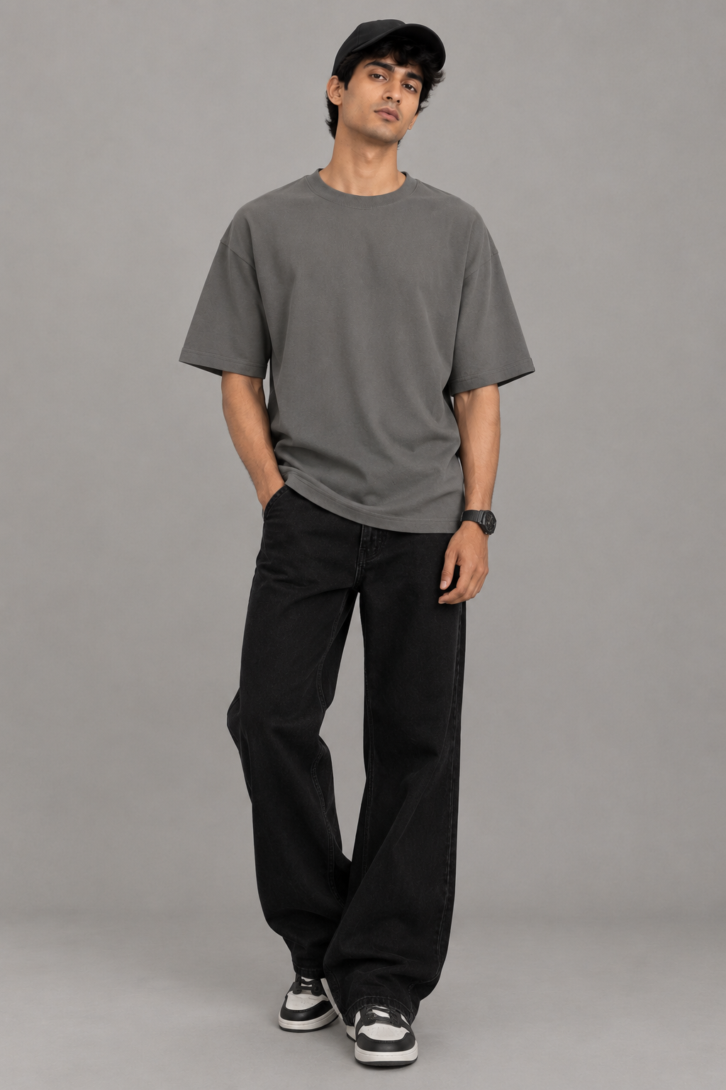 Dark Grey Solid Oversized Tee