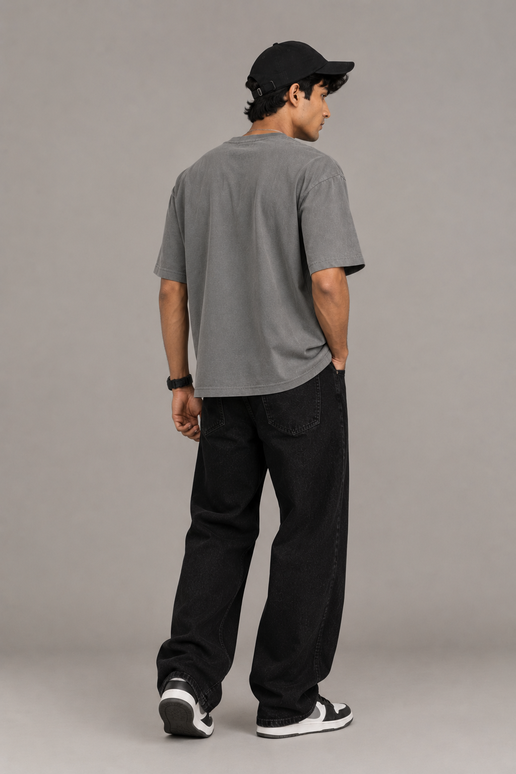 Dark Grey Solid Oversized Tee