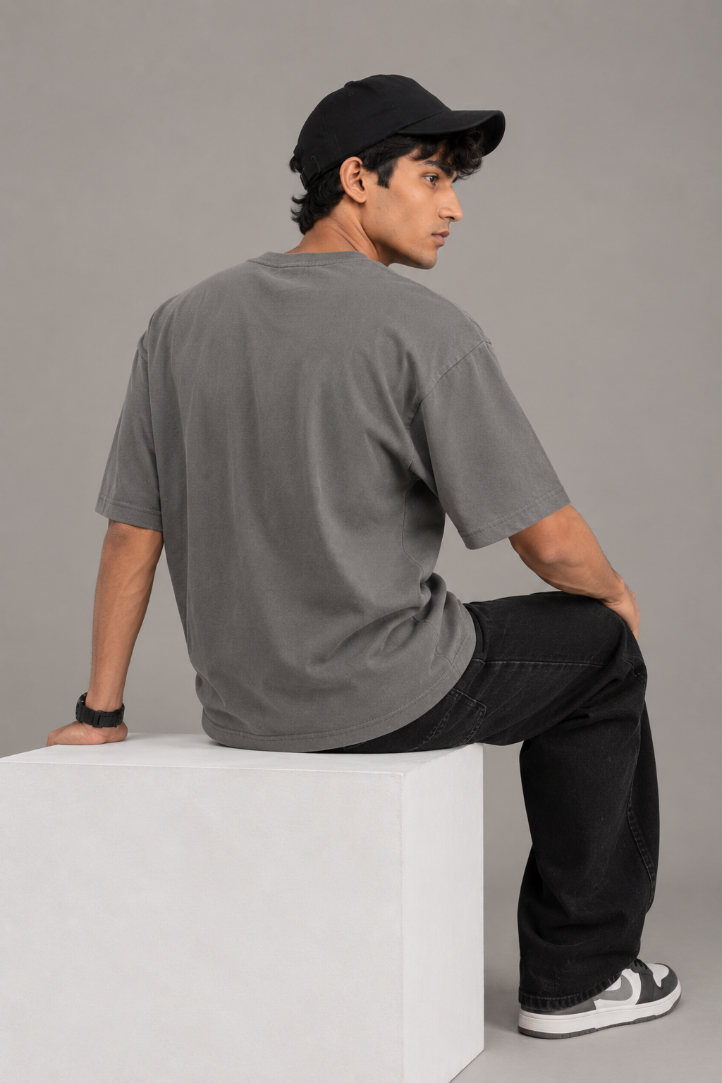 Dark Grey Solid Oversized Tee