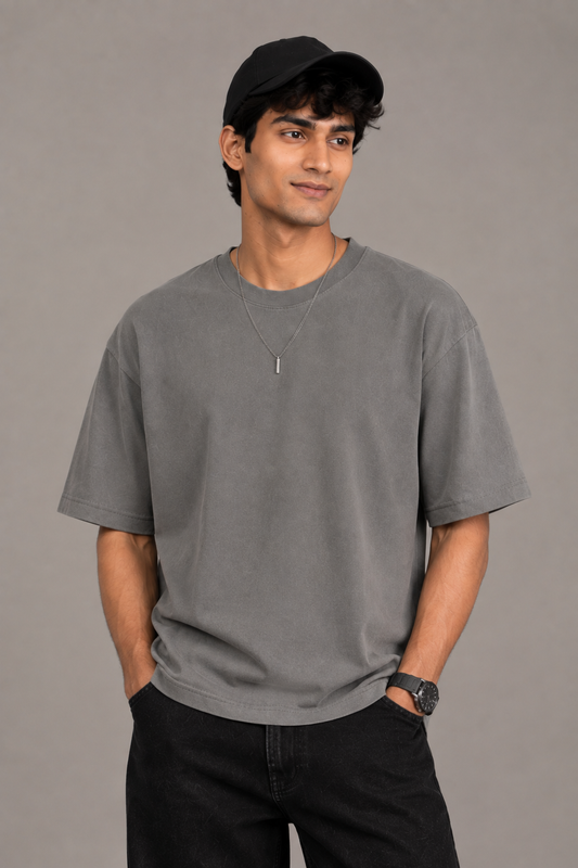 Dark Grey Solid Oversized Tee