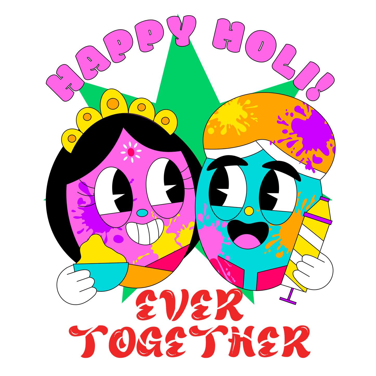 Couple Holi Festival Oversized T-shirt Combo Pack of 2