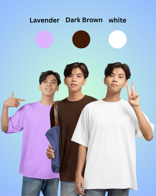 Pack of 3 Solid Plain Oversized Premium T-shirt Unisex