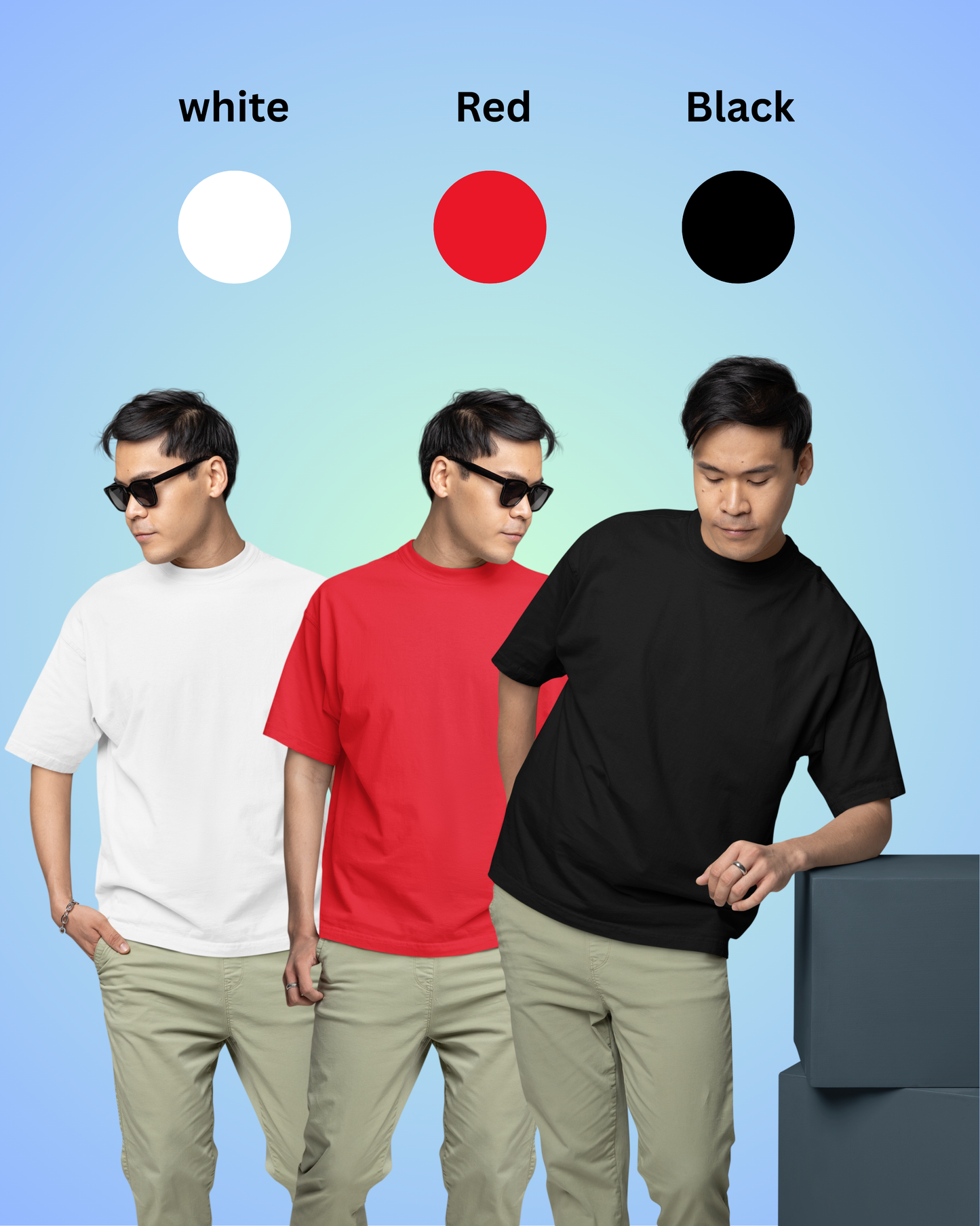 Pack of 3 Solid Plain Oversized Premium T-shirt Unisex