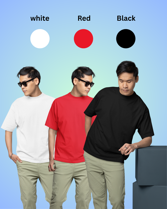 Pack of 3 Solid Plain Oversized Premium T-shirt Unisex