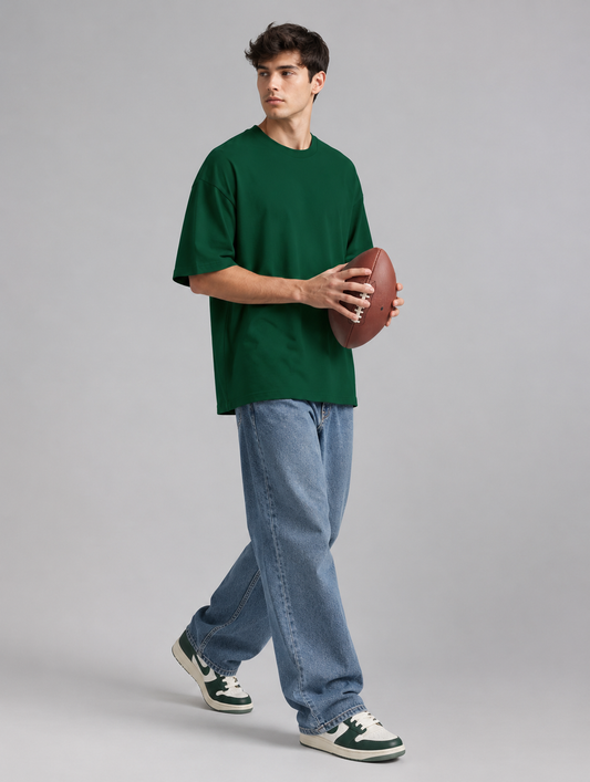Dark Green Solid Oversized Tee