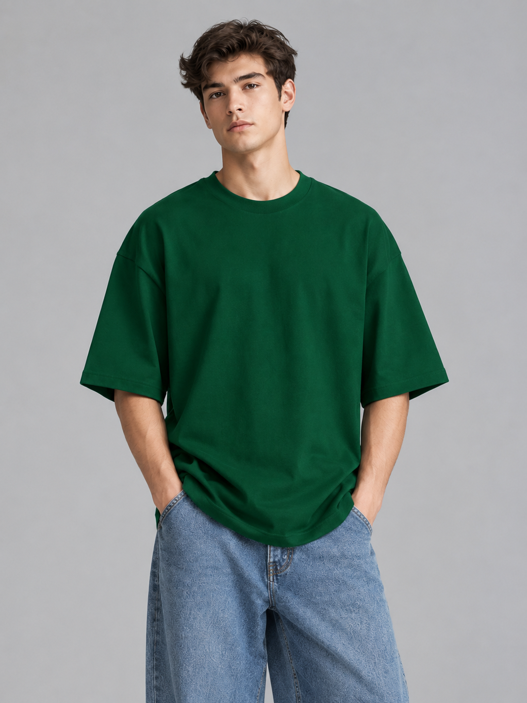 Dark Green Solid Oversized Tee