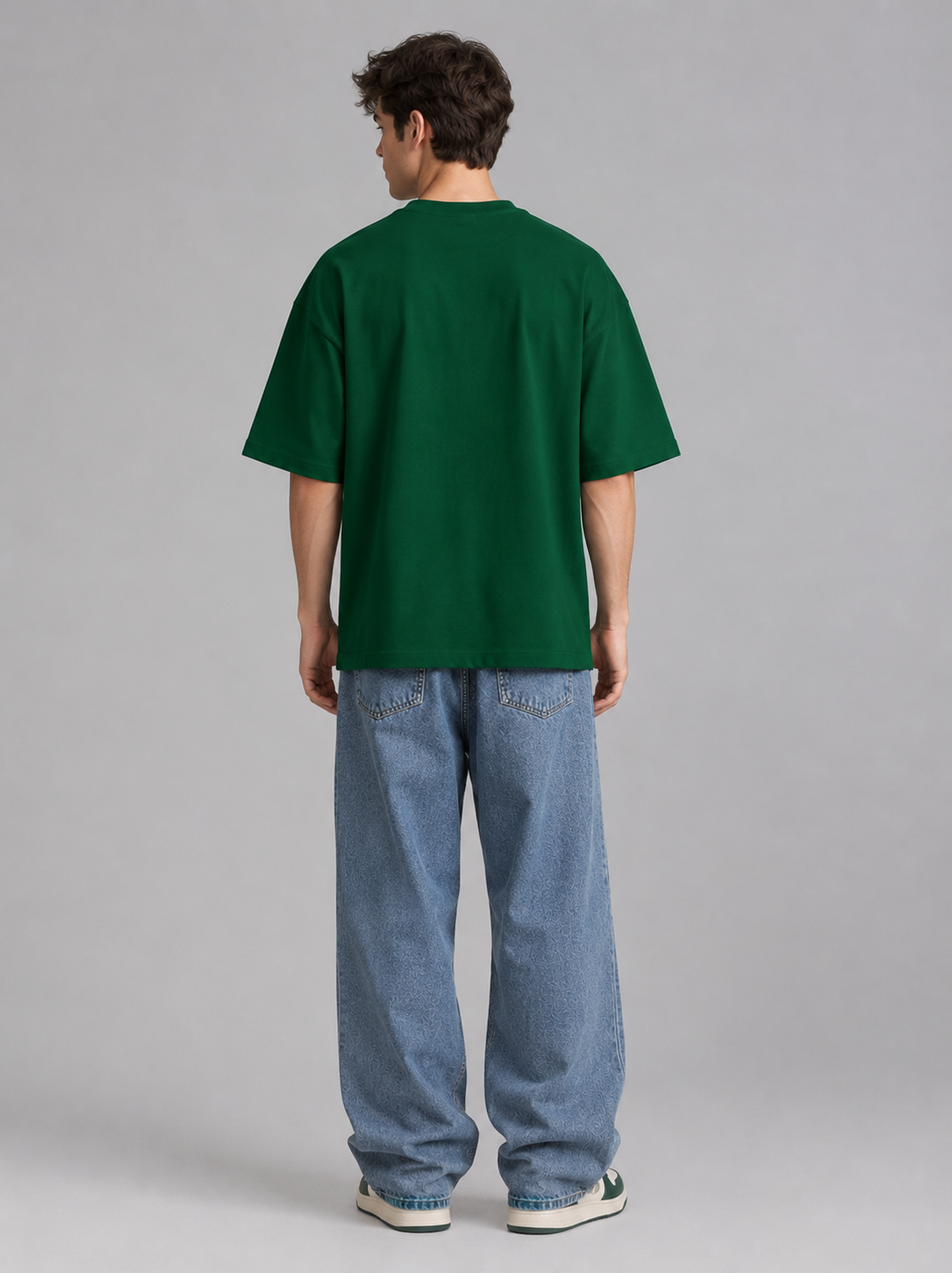 Dark Green Solid Oversized Tee