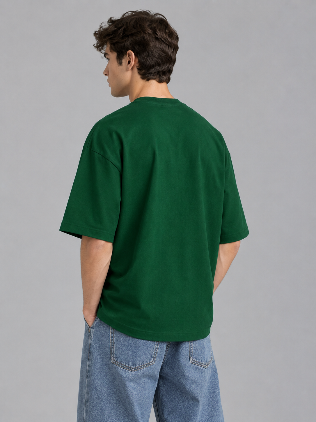 Dark Green Solid Oversized Tee