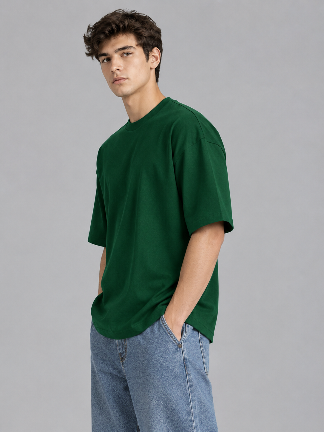 Dark Green Solid Oversized Tee