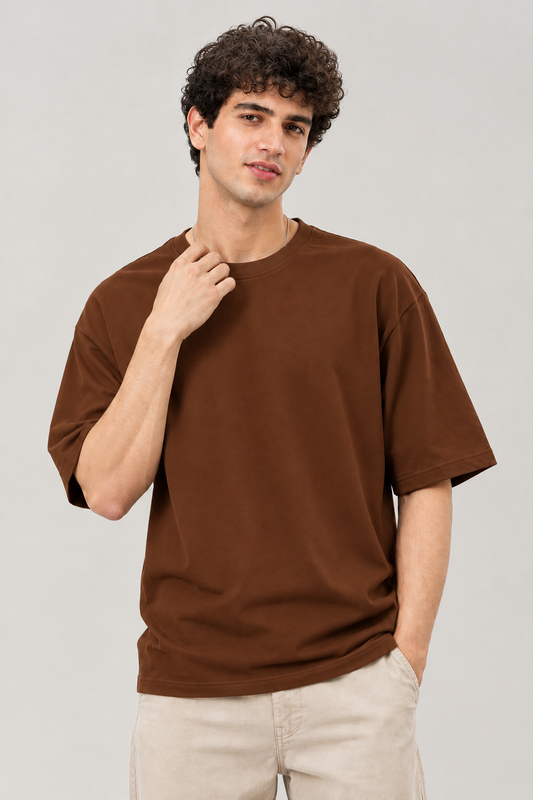 Brown Solid Oversized Tee