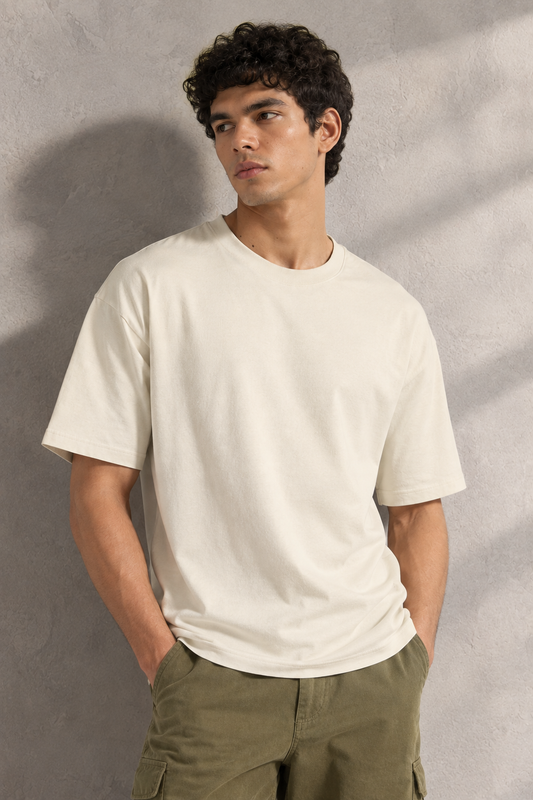 Off White Solid Oversized Tee