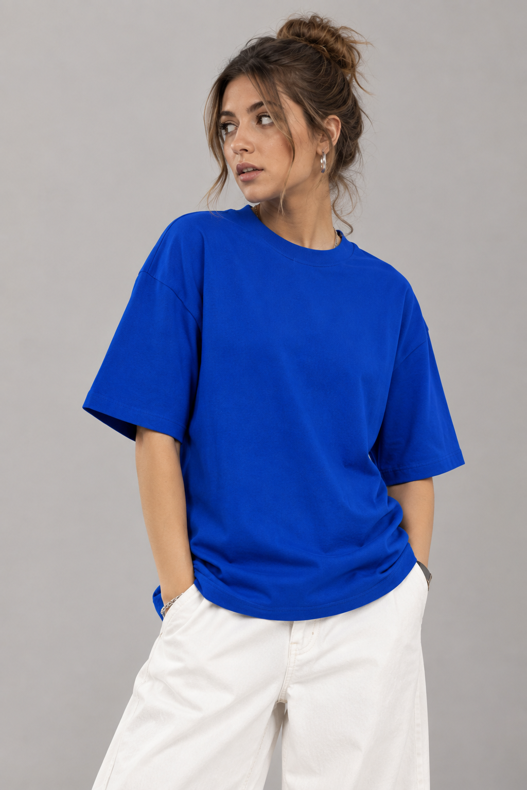Royal Blue Solid Oversized Tee