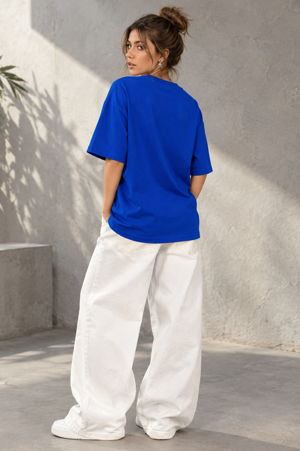 Royal Blue Solid Oversized Tee