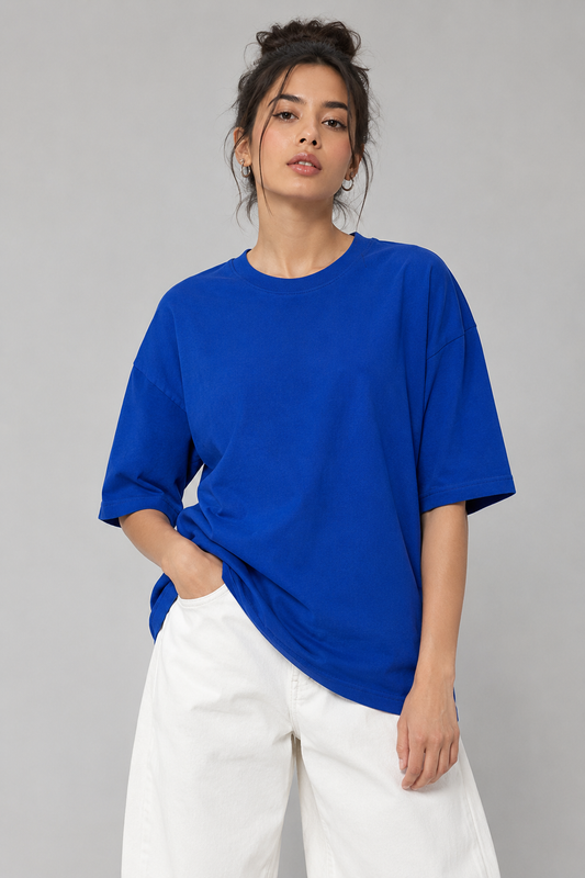 Royal Blue Solid Oversized Tee
