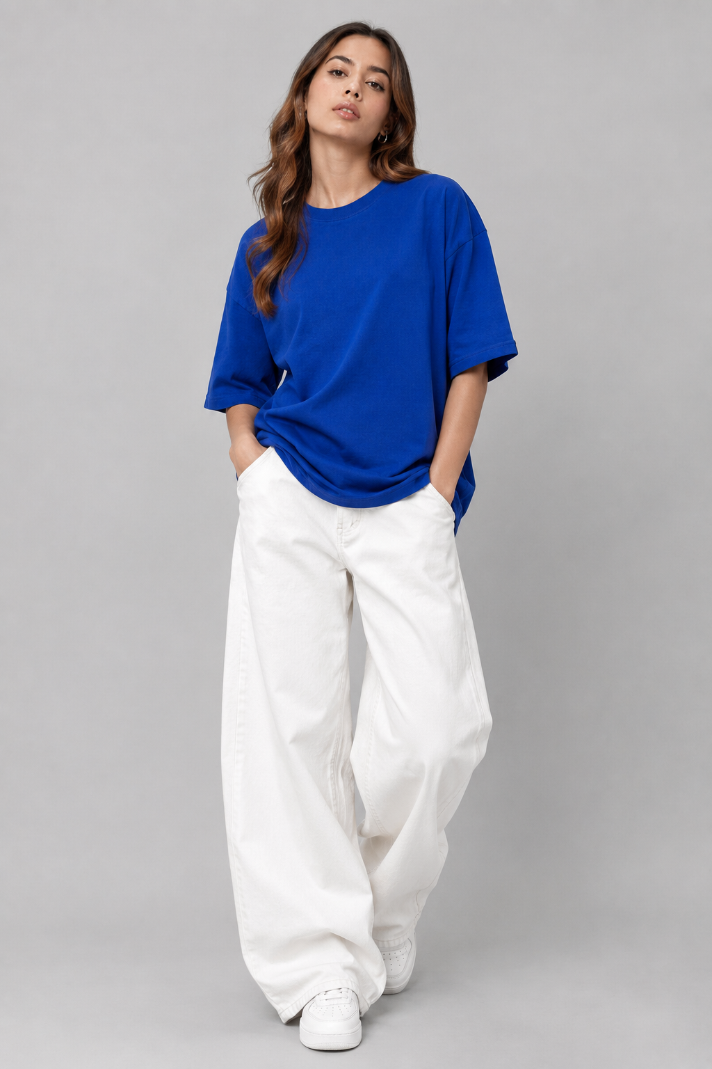 Royal Blue Solid Oversized Tee