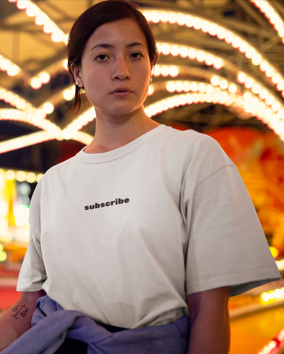 SUBSCRIBE Typography Printed Oversized T-shirt
