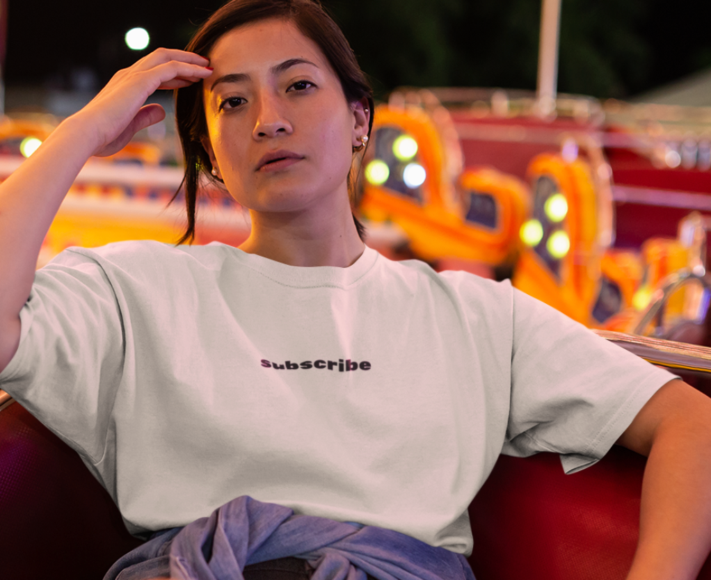 SUBSCRIBE Typography Printed Oversized T-shirt