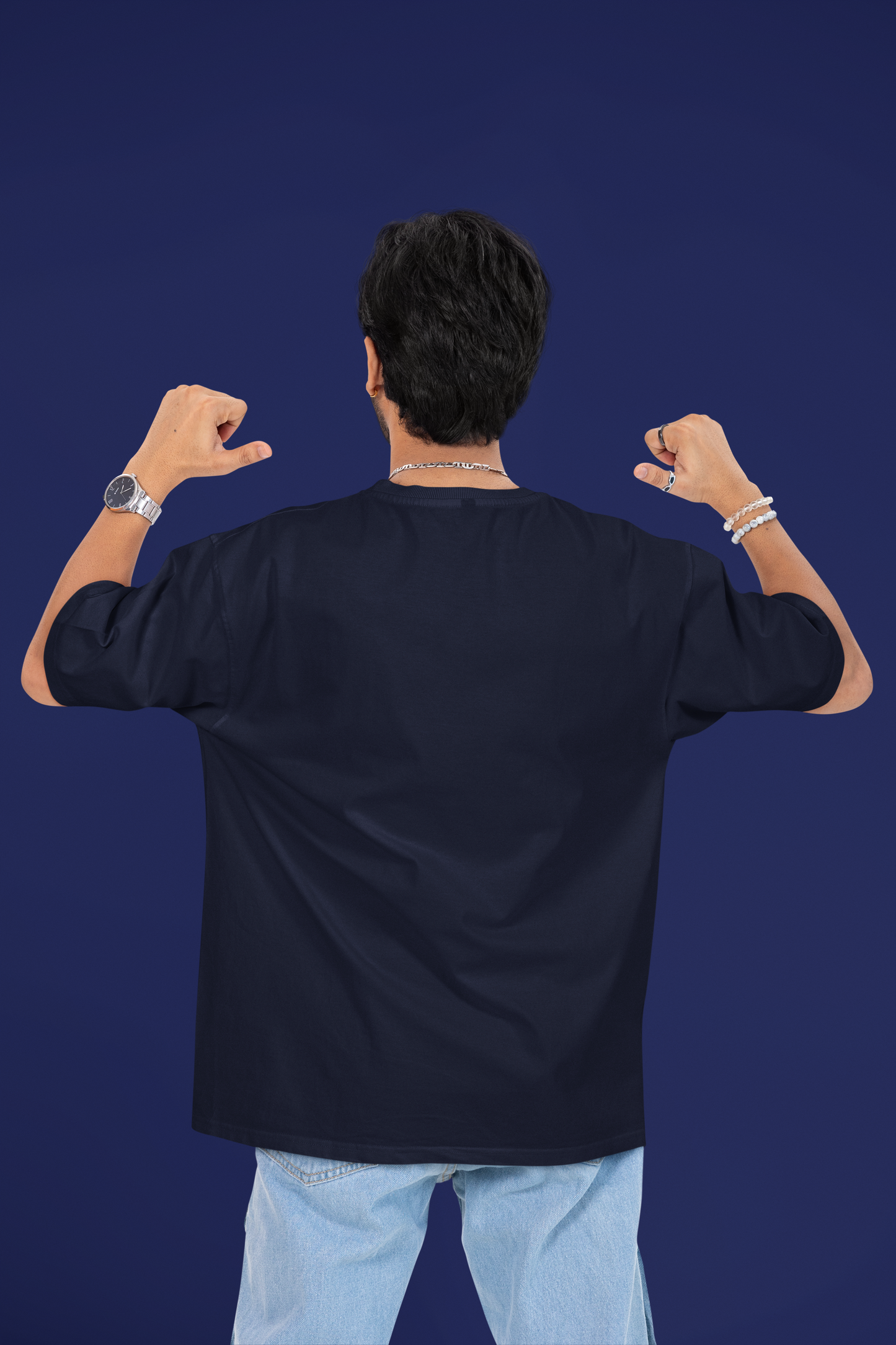 Navy Blue Classic Casuals Solid Oversized T-shirt