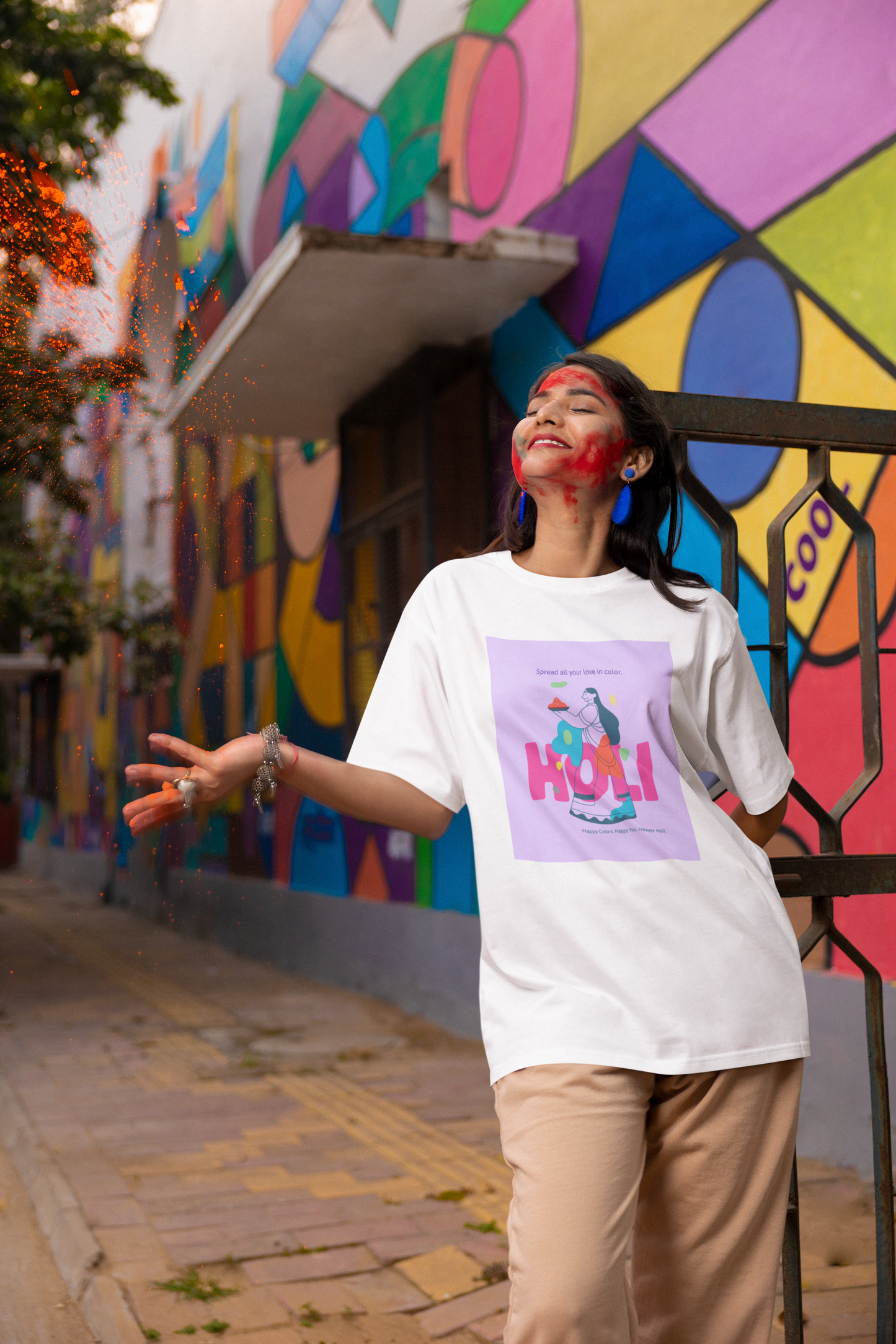 Holi Graphic Printed Oversized T-shirt for Woman