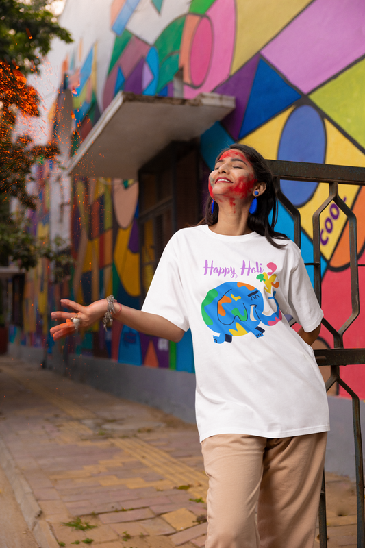 Holi Graphic Printed Oversized T-shirt for Woman
