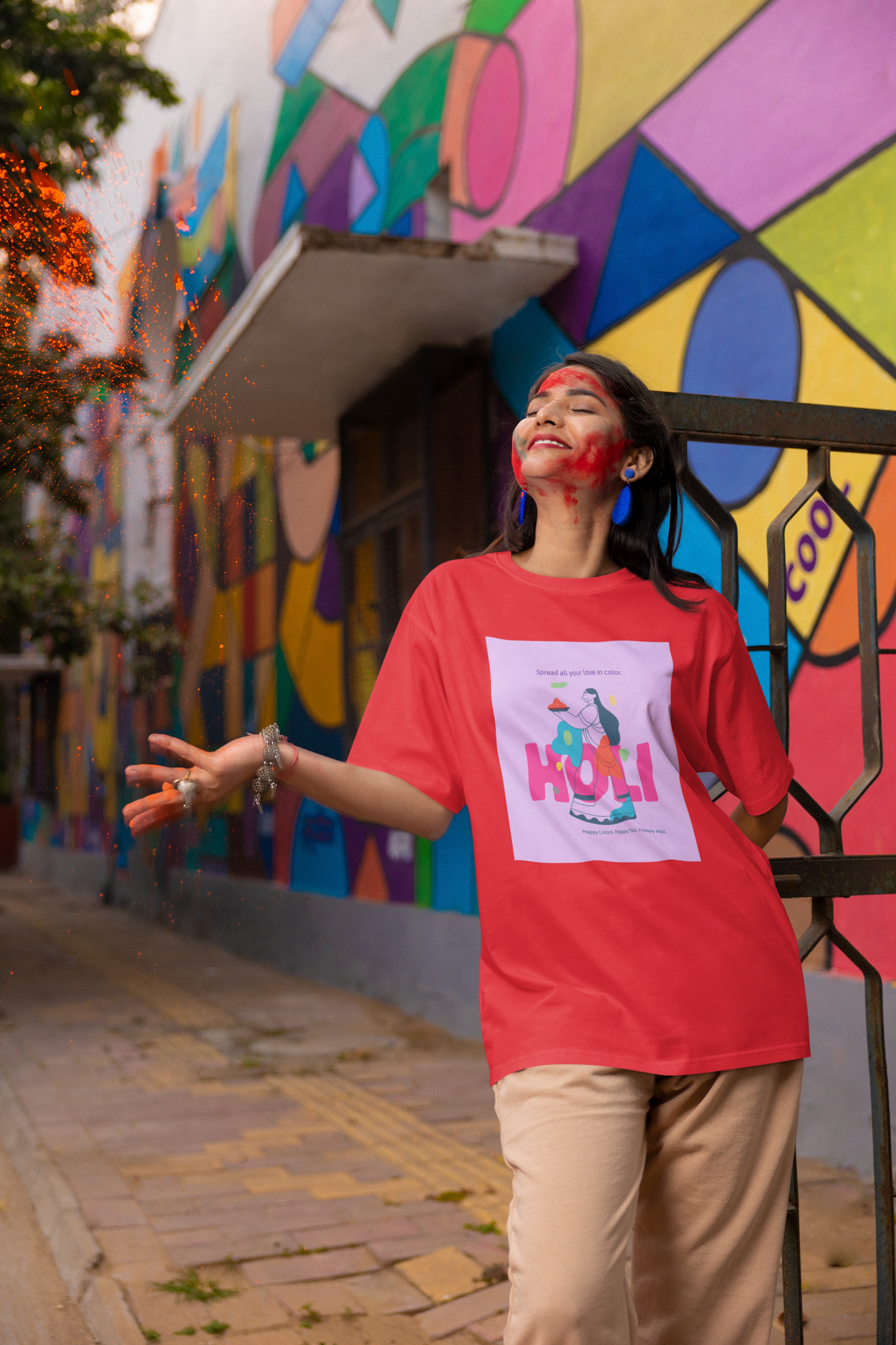 Holi Graphic Printed Oversized T-shirt for Woman
